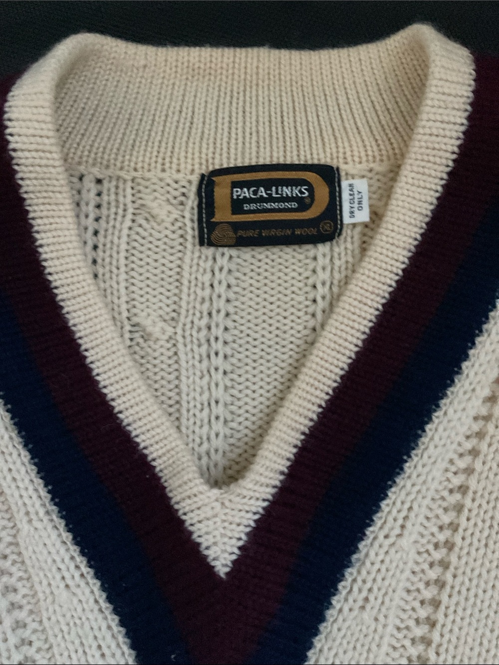 Men's Cream Cable Knit Paca-Links Drummond V-Neck Sweater XL , Pure virgin wool - Picture 2 of 6